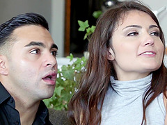 Pretty babe Adria Rae is curious about a stiff cock
