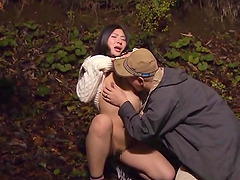 Wild outdoors fucking with cock hungry Japanese brunette Amateur